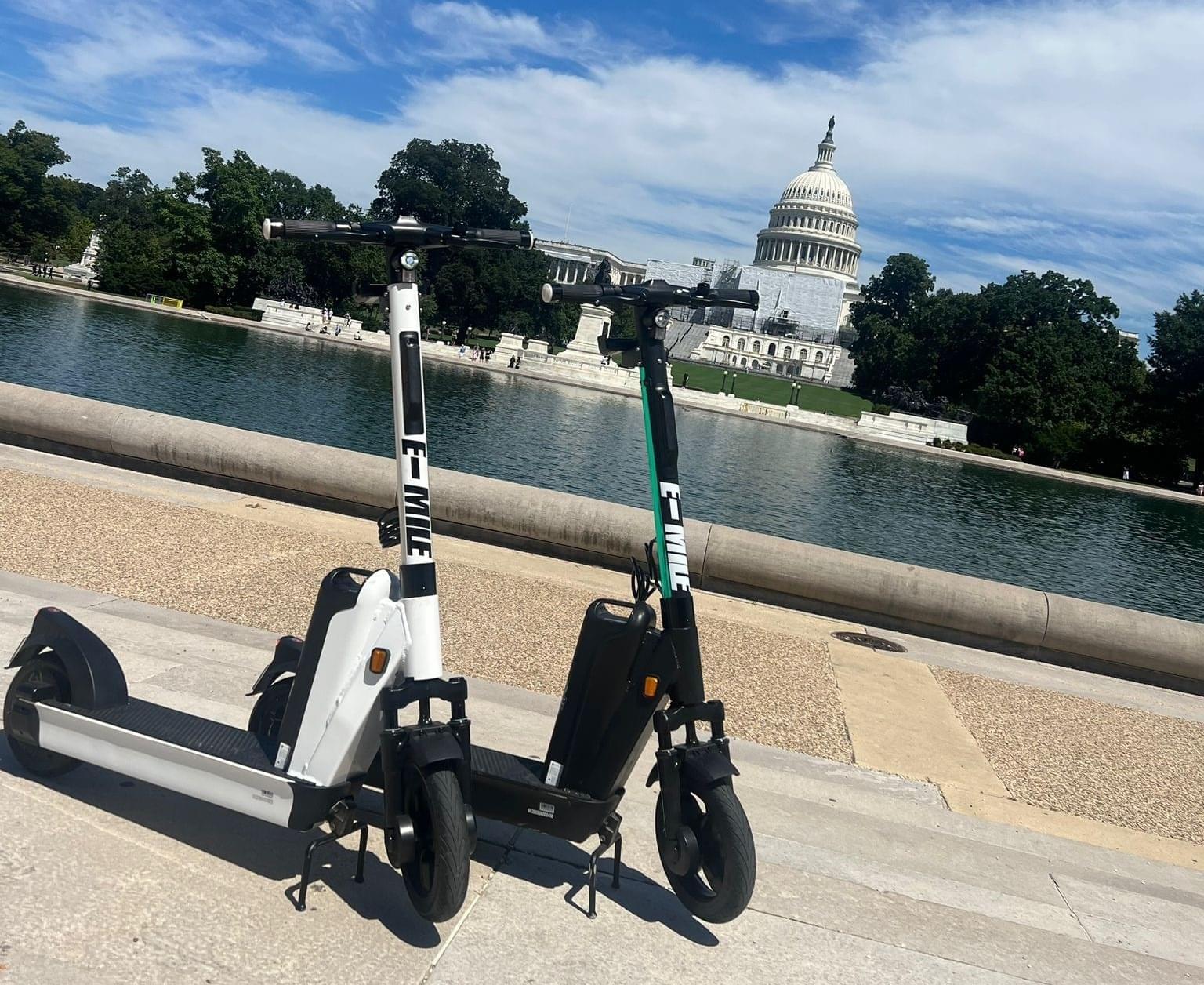 Two scooters on the west side of the Capitol Reflecting Pool